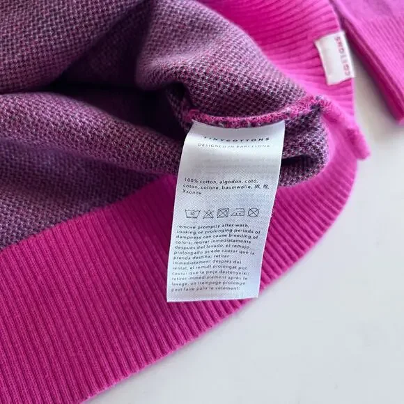 TINY COTTONS Intarsia Hot Pink Mako Cotton Knit Cardigan Sweater size 12 - Picture 7 of 7
